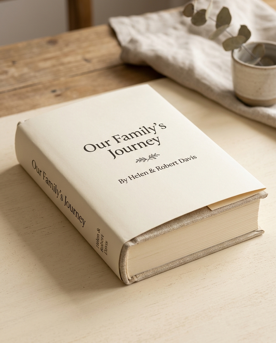 Tell Me Your Story Premium Leinen-Hardcover mit Schutzumschlag, flach liegend